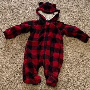 Faded Glory Red and Black Checkered Kids Heavy Winter Bodysuit
